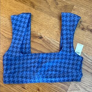 OFFLINE by Aerie Sports Bra Real Me Recharge Minimal Support Blue Houndstooth XS